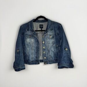 Highway Jeans Youth L Cropped Denim Jacket Blue Distressed Rocker Style